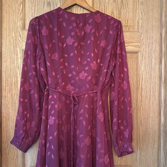 LULUS Evening of Elegance Burgundy Floral Jacquard Wrap Midi Dress *NWOT* - Picture 9 of 16